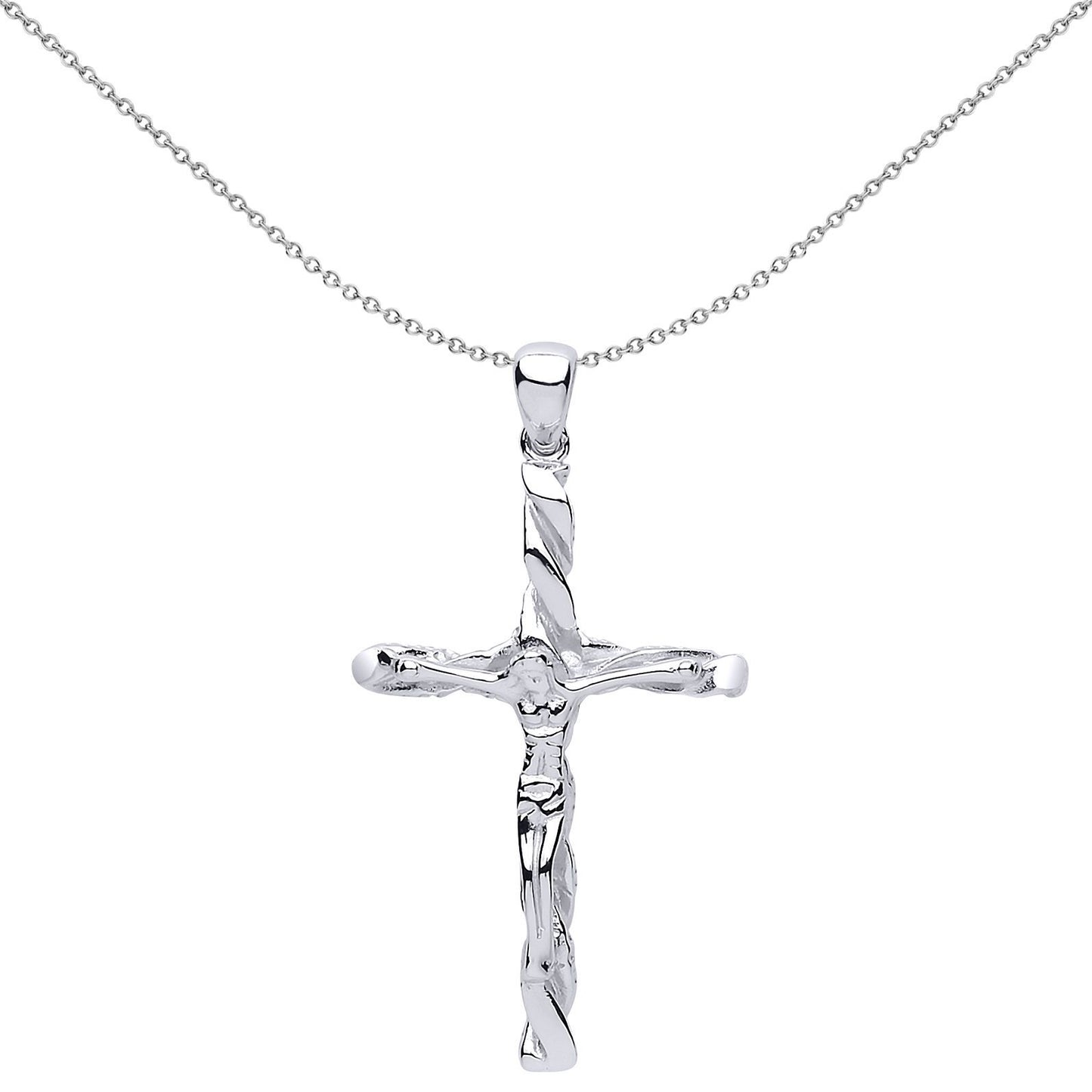 Silver  Twisted Crucifix Cross Pendant Necklace - GVX038