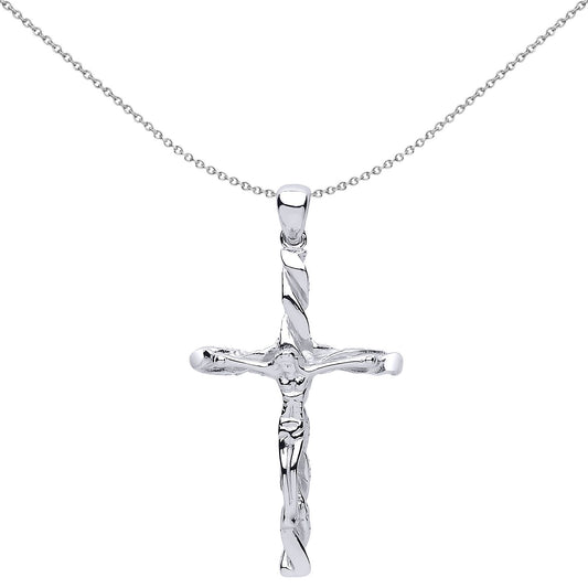 Silver  Twisted Crucifix Cross Pendant Necklace - GVX038