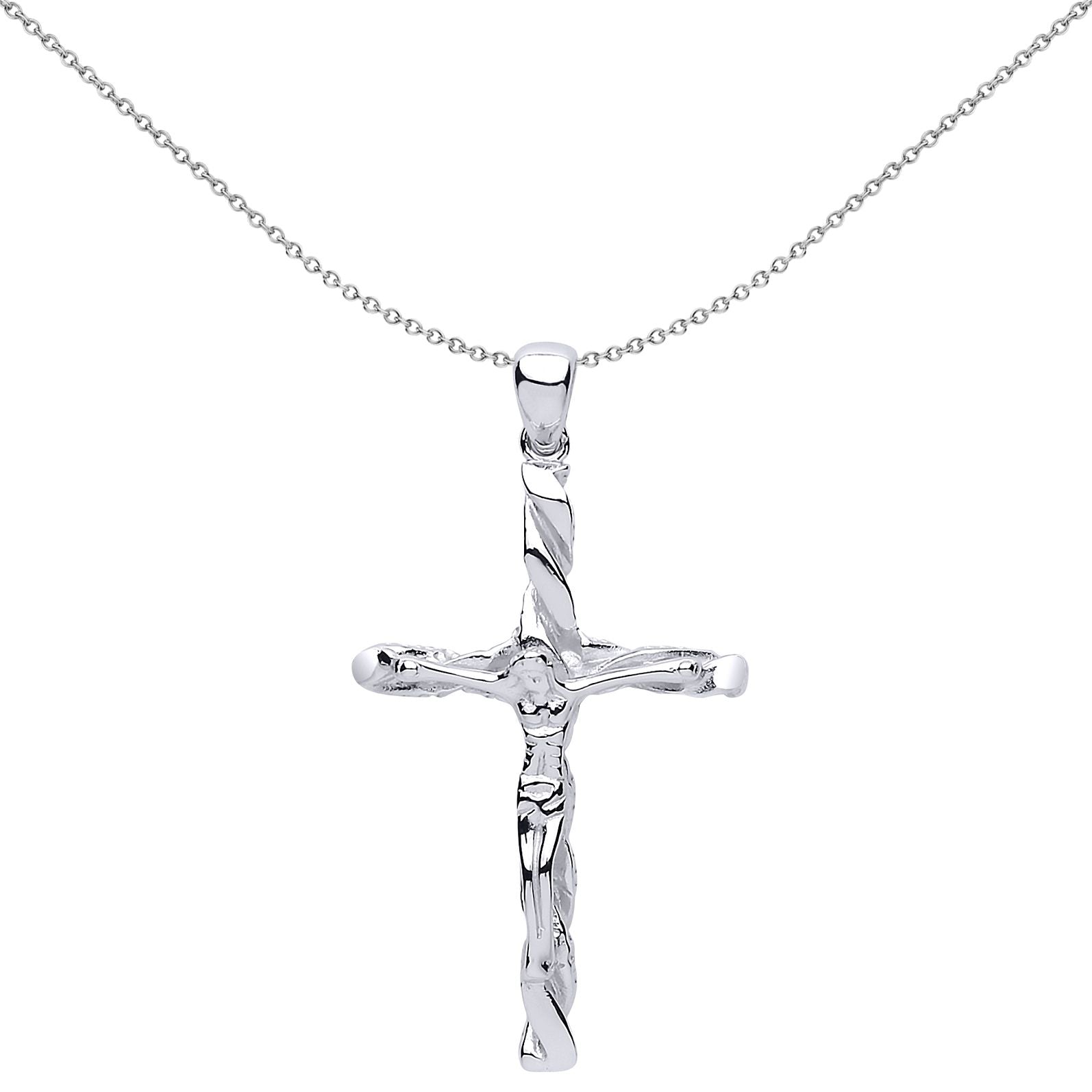 Silver  Twisted Crucifix Cross Pendant Necklace 18 inch - GVX038