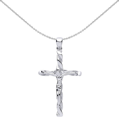 Silver  Twisted Crucifix Cross Pendant Necklace 18 inch - GVX038