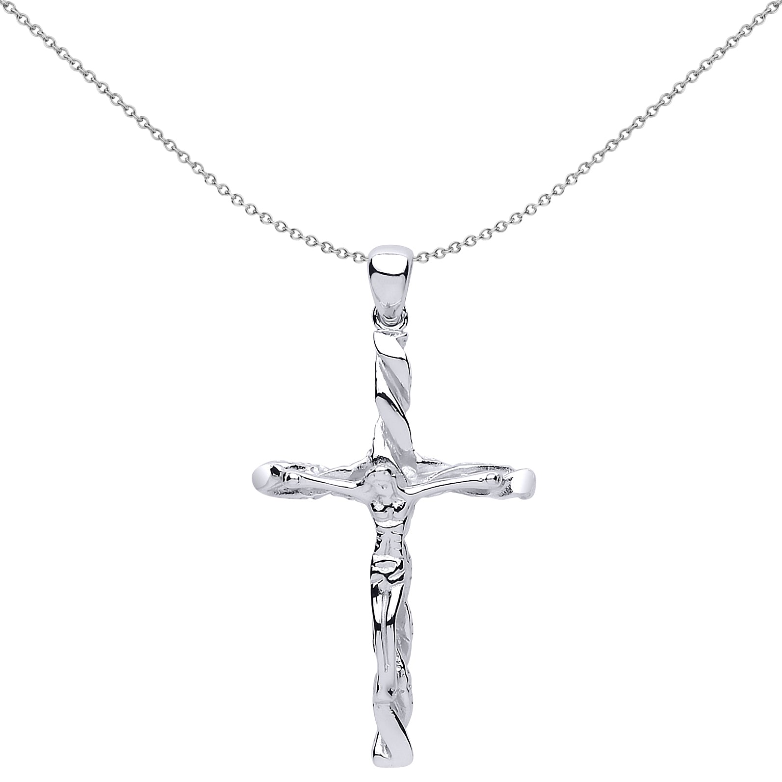 Silver  Twisted Crucifix Cross Pendant Necklace 18 inch - GVX038