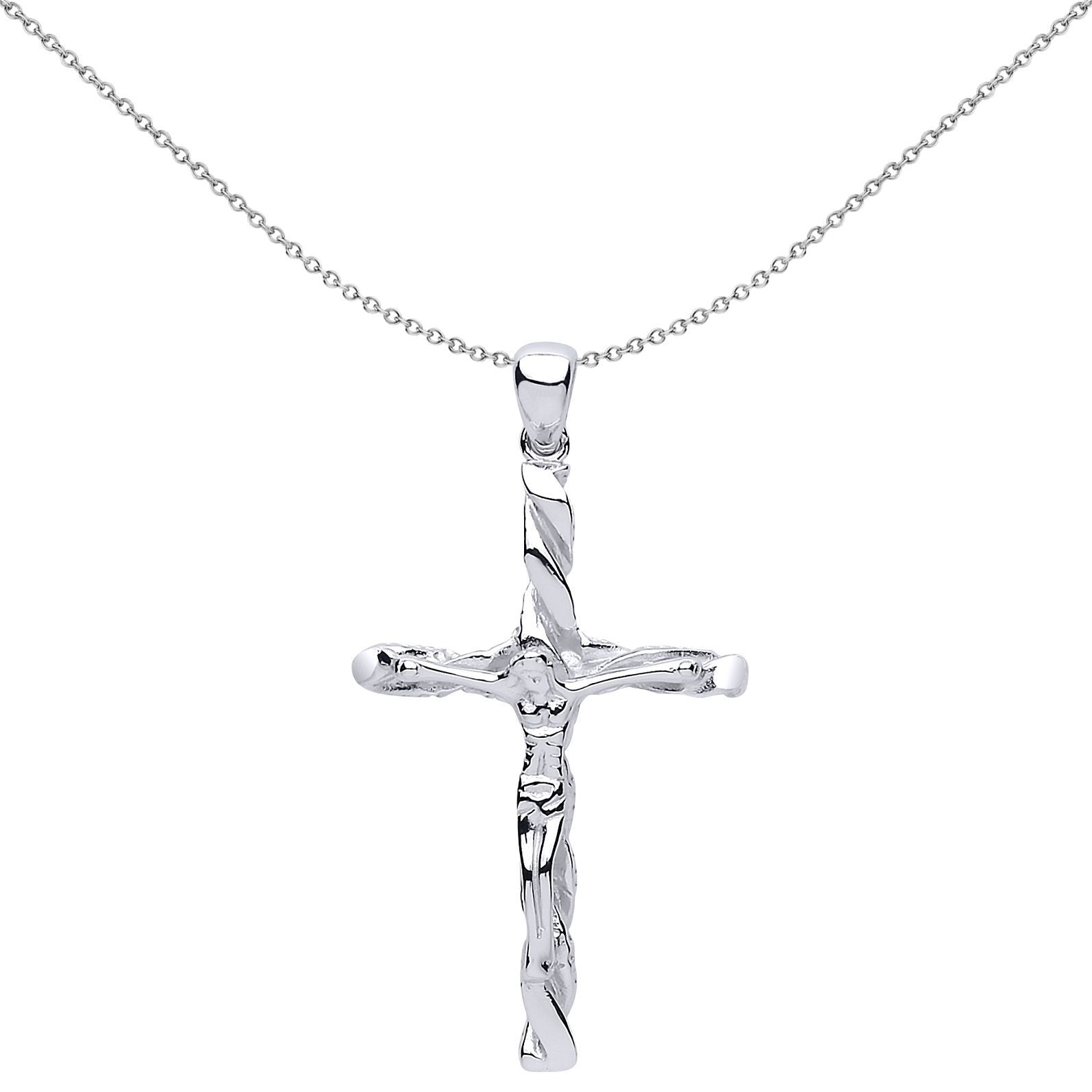 Silver  Twisted Crucifix Cross Pendant Necklace 18 inch - GVX038