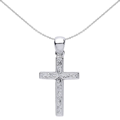 Silver  Floral Filigree Cross Pendant Necklace 18 inch - GVX039
