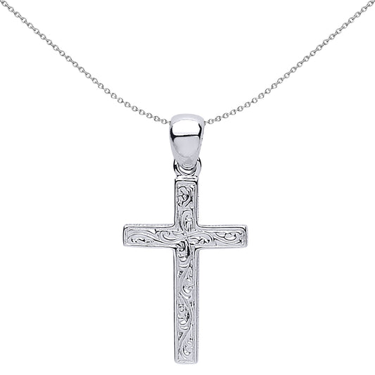 Silver  Floral Filigree Cross Pendant Necklace 18 inch - GVX039