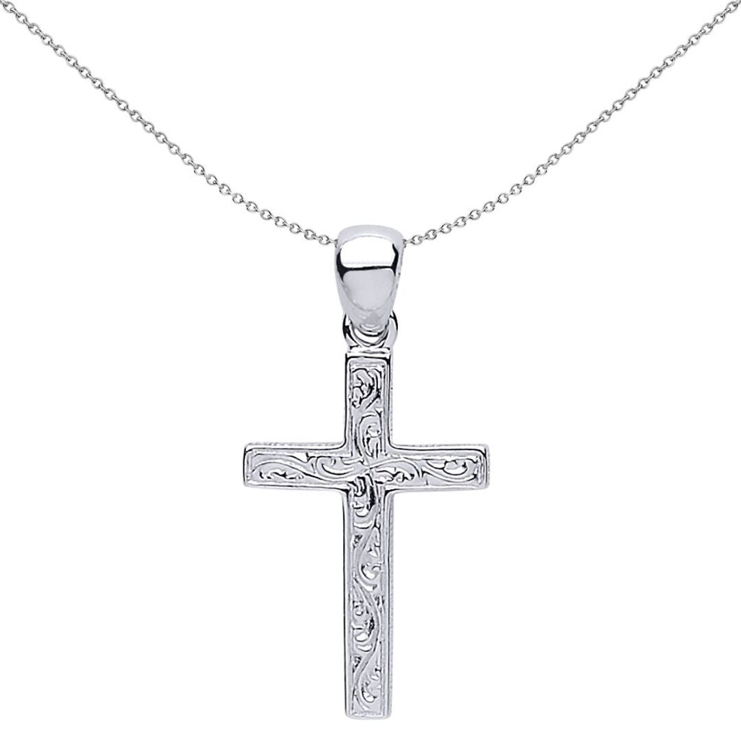 Silver  Floral Filigree Cross Pendant Necklace - GVX039
