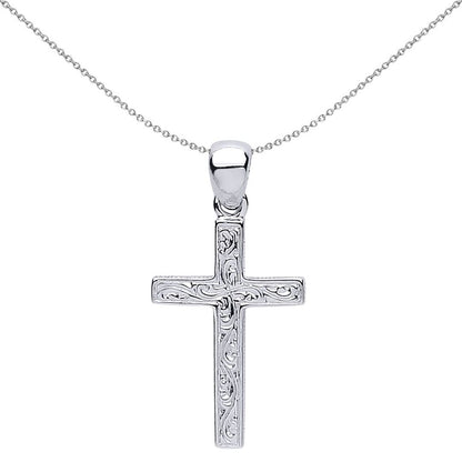 Silver  Floral Filigree Cross Pendant Necklace - GVX039
