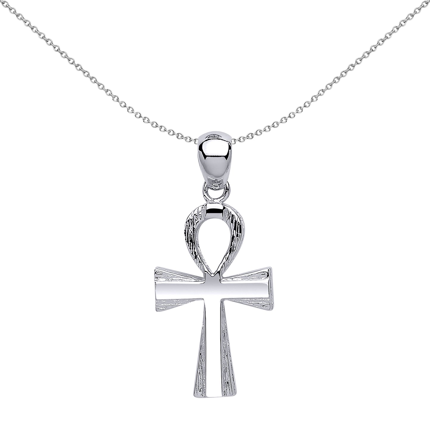 Silver  Barked Ankh Cross Pendant Necklace 18 inch - GVX040