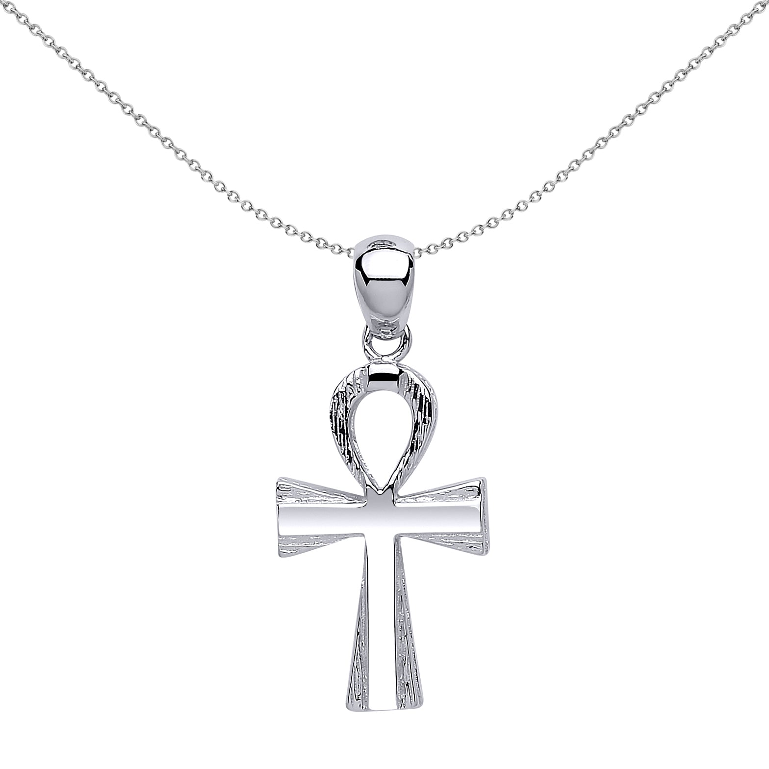 Silver  Barked Ankh Cross Pendant Necklace 18 inch - GVX040