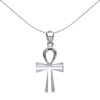 Silver  Barked Ankh Cross Pendant Necklace 18 inch - GVX040