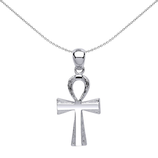 Silver  Barked Ankh Cross Pendant Necklace 18 inch - GVX040