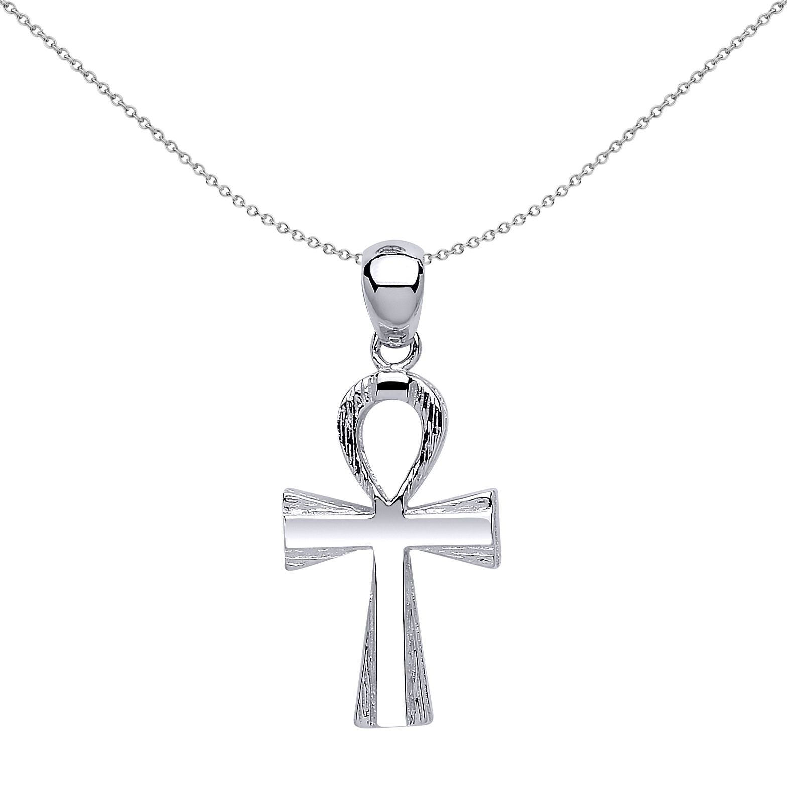 Silver  Barked Ankh Cross Pendant Necklace - GVX040