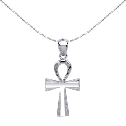 Sterling Silver  Egyptian Barked Ankh Cross Pendant Necklace - GVX040
