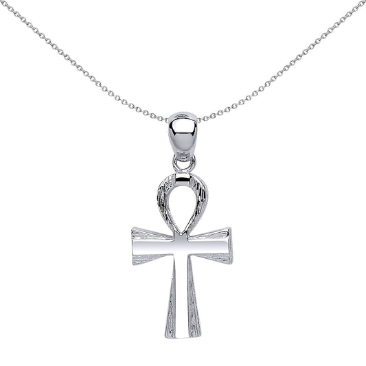 Sterling Silver  Egyptian Barked Ankh Cross Pendant Necklace - GVX040