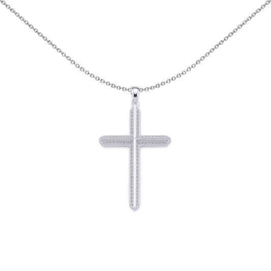 Unisex Silver  CZ Prism Angled Cross Pendant Necklace 18 inch - GVX041