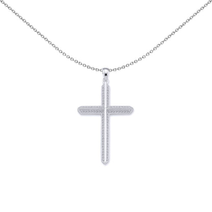 Unisex Silver  CZ Prism Angled Cross Pendant Necklace - GVX041