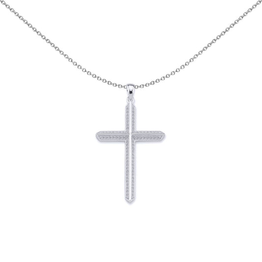 Unisex Silver  CZ Prism Angled Cross Pendant Necklace 18 inch - GVX041