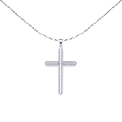 Unisex Silver  CZ Prism Angled Cross Pendant Necklace 18 inch - GVX041