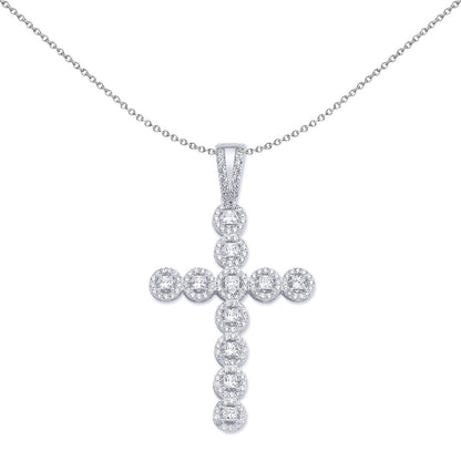 Silver  Princess Cut CZ Bubble Halo Cross Necklace 18 inch - GVX043