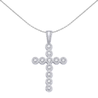 Silver  Princess Cut CZ Bubble Halo Cross Necklace 18 inch - GVX043