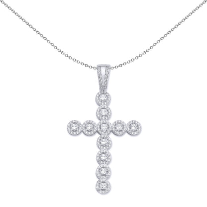 Silver  Princess Cut CZ Bubble Halo Cross Necklace 18 inch - GVX043