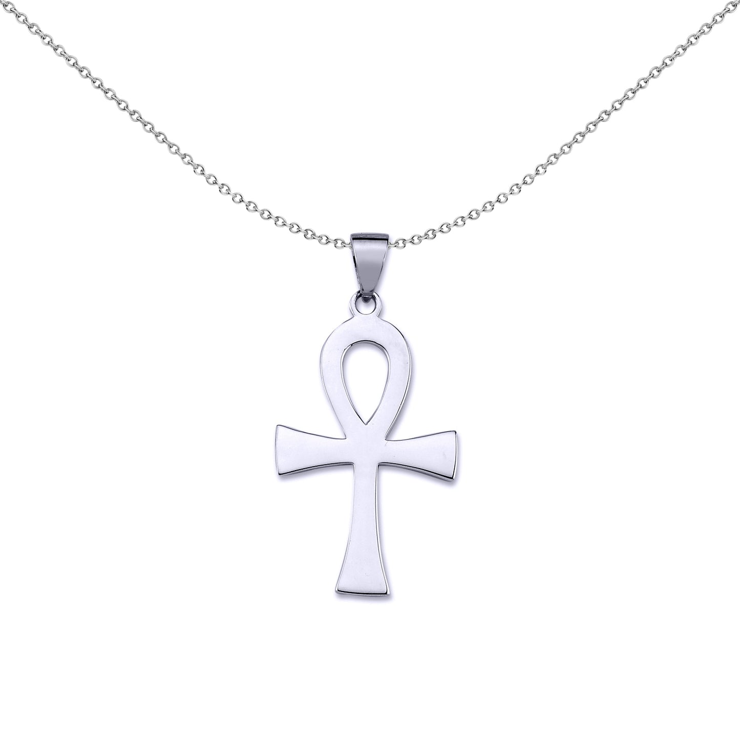 Unisex Silver  Polished Ankh Cross Pendant Necklace 18 inch - GVX048