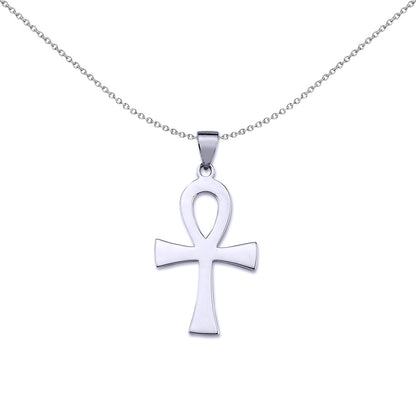 Unisex Silver  Polished Ankh Cross Pendant Necklace 18 inch - GVX048