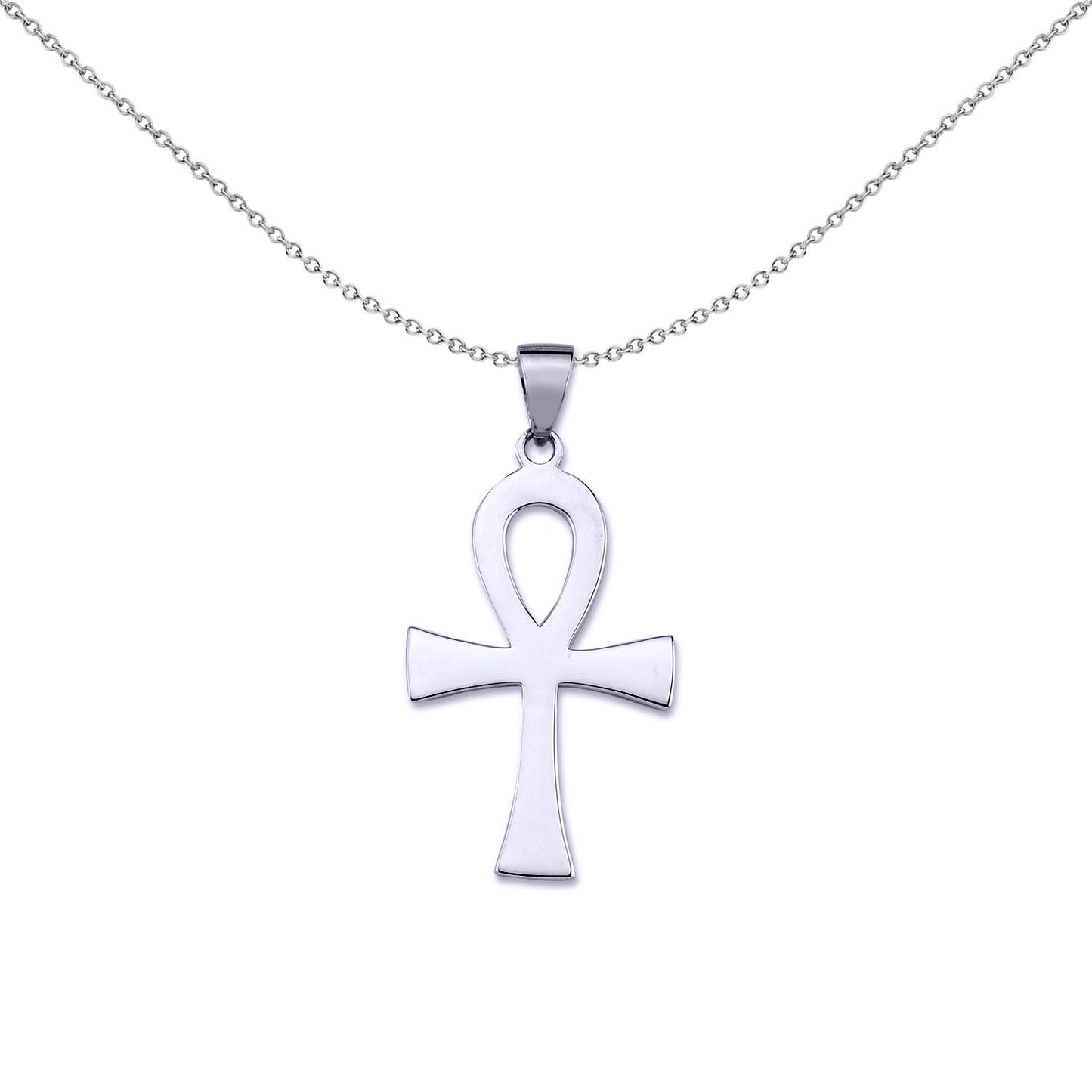 Unisex Silver  Polished Ankh Cross Pendant Necklace - GVX048