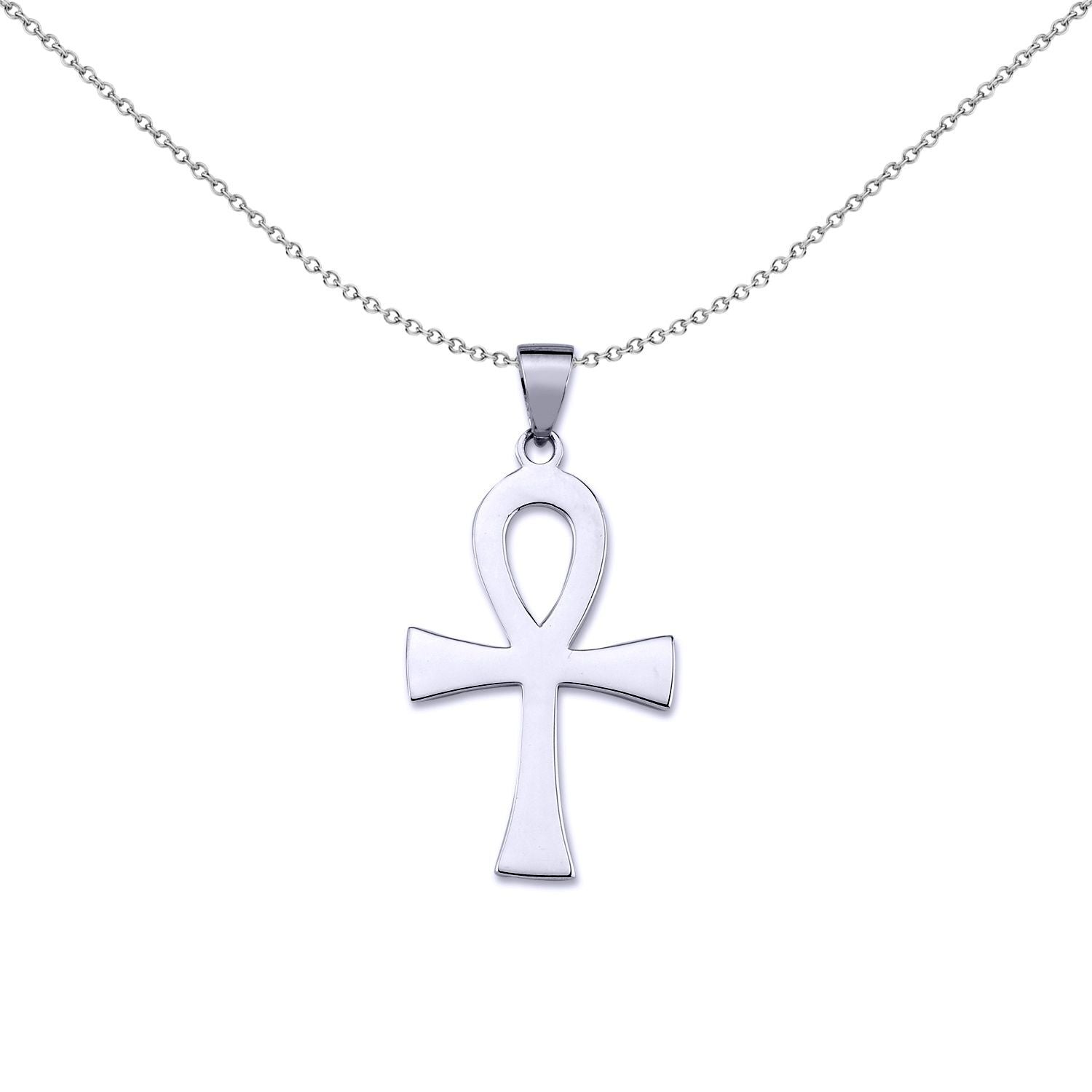 Unisex Silver  Polished Ankh Cross Pendant Necklace - GVX048