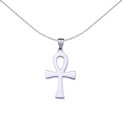 Unisex Silver  Polished Ankh Cross Pendant Necklace 18 inch - GVX048