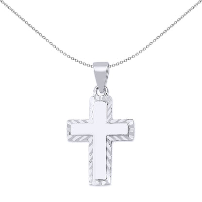 Silver  Sunburst Frame Plain Cross Pendant Necklace 18 inch - GVX049