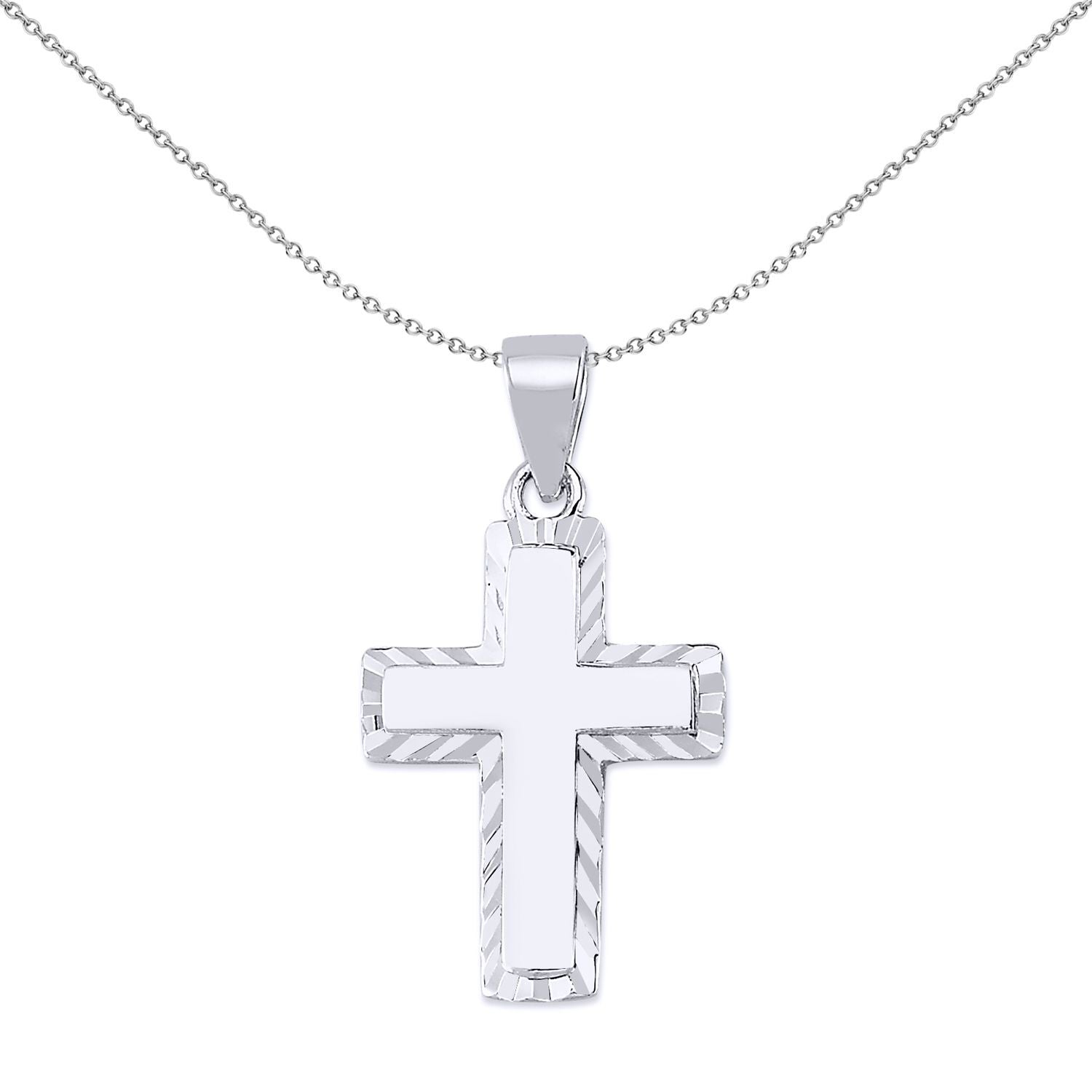 Silver  Sunburst Frame Plain Cross Pendant Necklace - GVX049