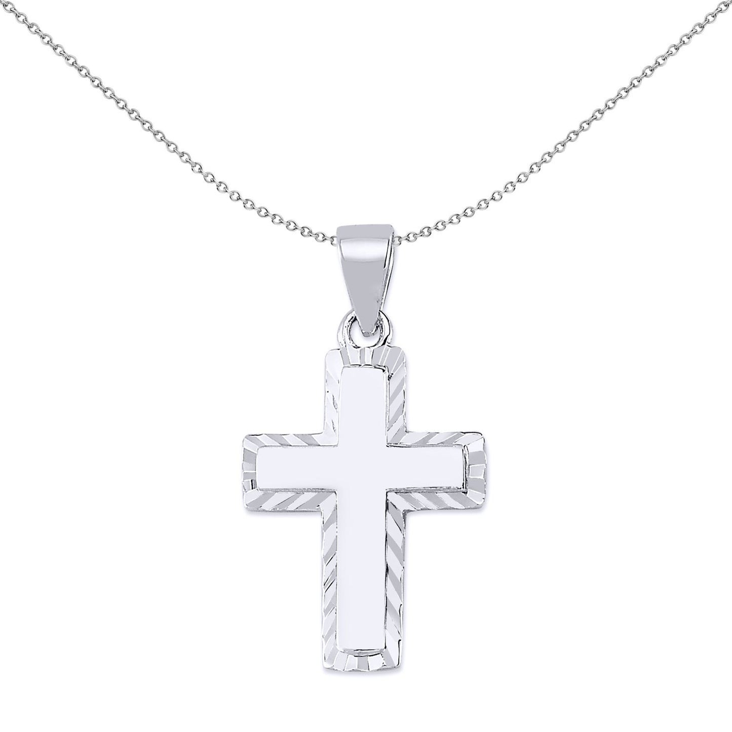 Silver  Sunburst Frame Plain Cross Pendant Necklace - GVX049