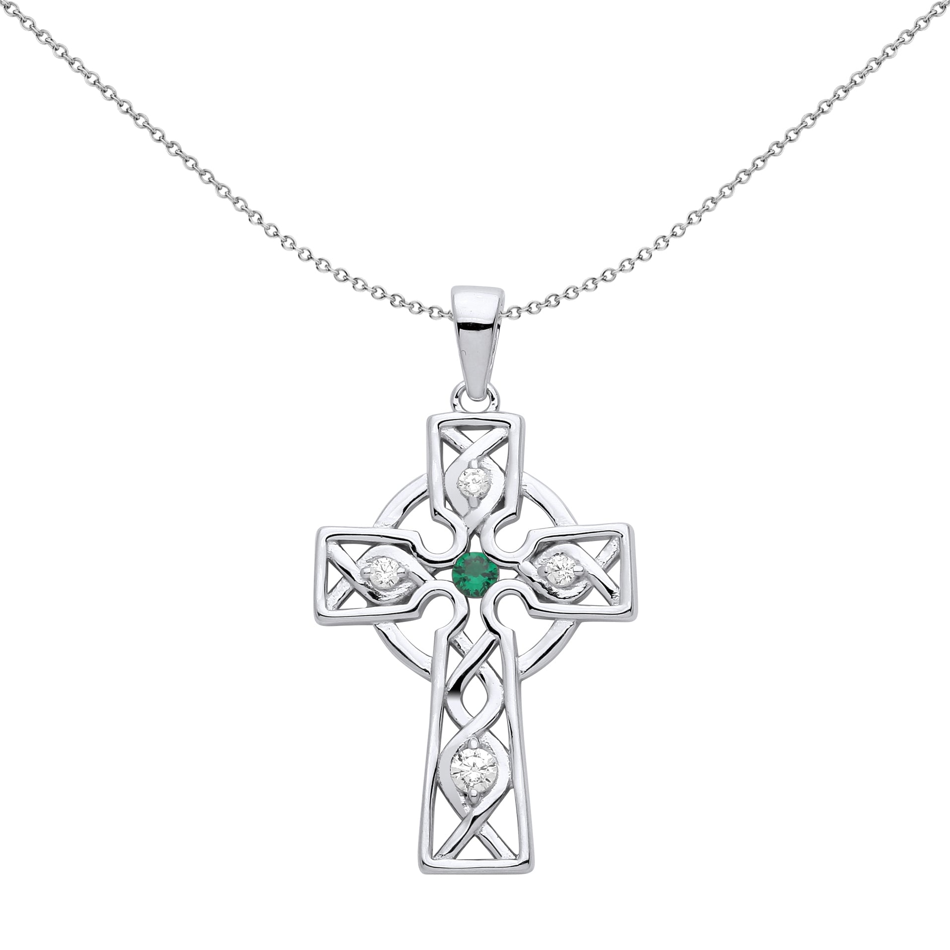 Unisex Silver  Solitaire Plaited Celtic Cross Pendant Necklace - GVX055
