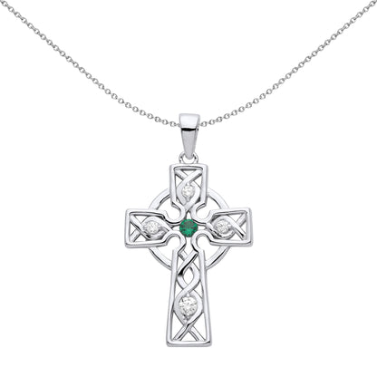 Unisex Silver  Solitaire Plaited Celtic Cross Pendant Necklace - GVX055