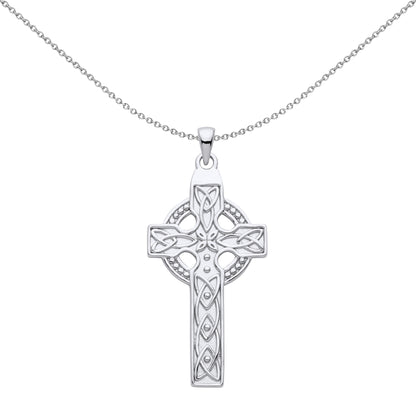 Unisex Silver  Trinity Knot Beaded Celtic Cross Pendant Necklace - GVX056