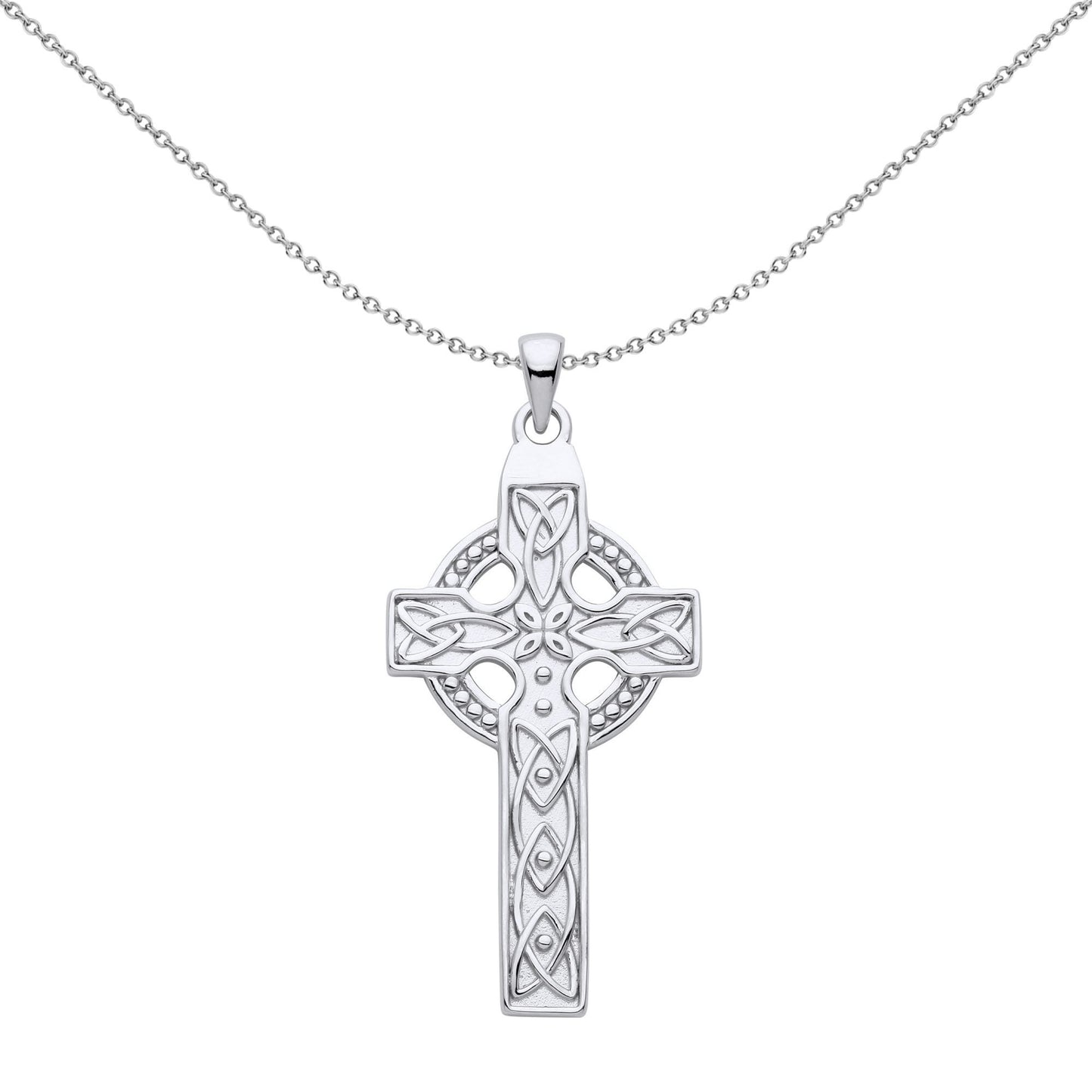 Unisex Silver  Trinity Knot Beaded Celtic Cross Necklace - GVX056