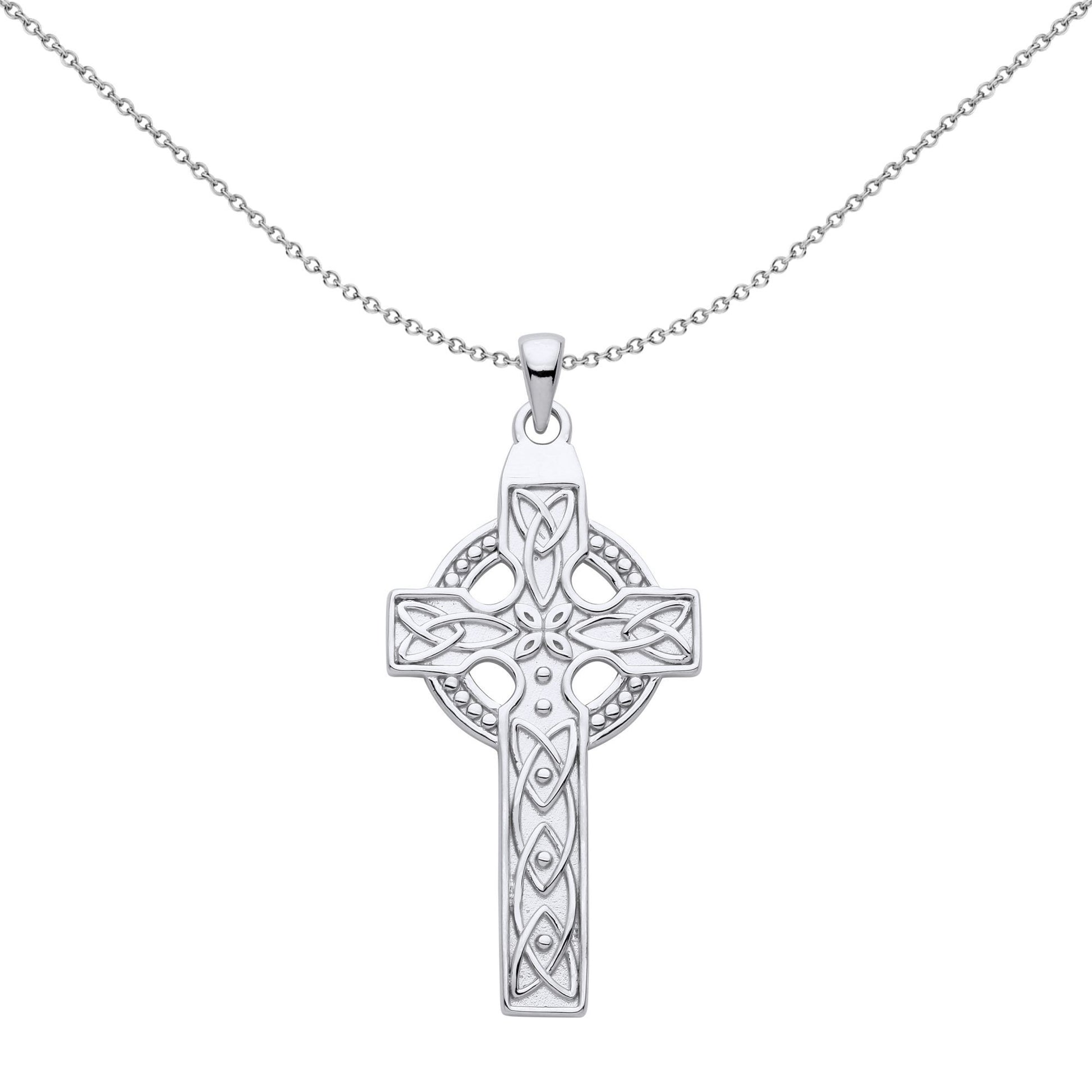 Unisex Silver  Trinity Knot Beaded Celtic Cross Necklace - GVX056
