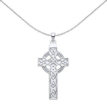 Unisex Silver  Trinity Knot Beaded Celtic Cross Necklace - GVX056