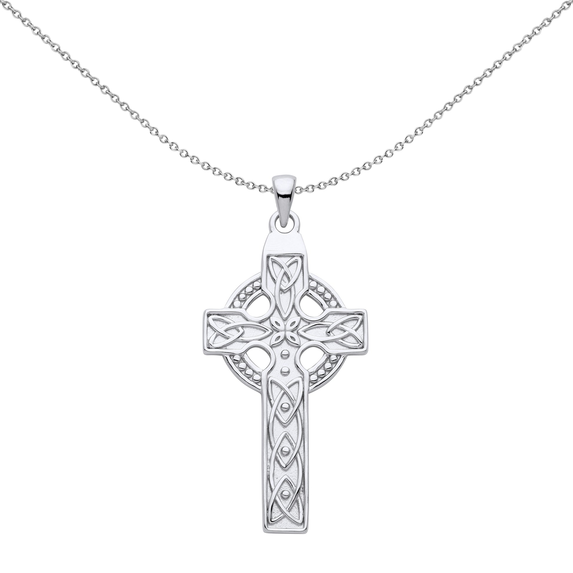 Unisex Silver  Trinity Knot Beaded Celtic Cross Necklace 18" - GVX056