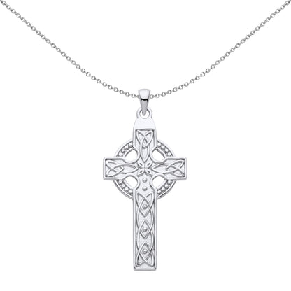 Unisex Silver  Trinity Knot Beaded Celtic Cross Necklace 18" - GVX056