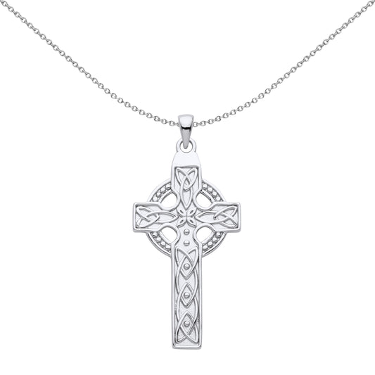 Unisex Silver  Trinity Knot Beaded Celtic Cross Necklace 18" - GVX056