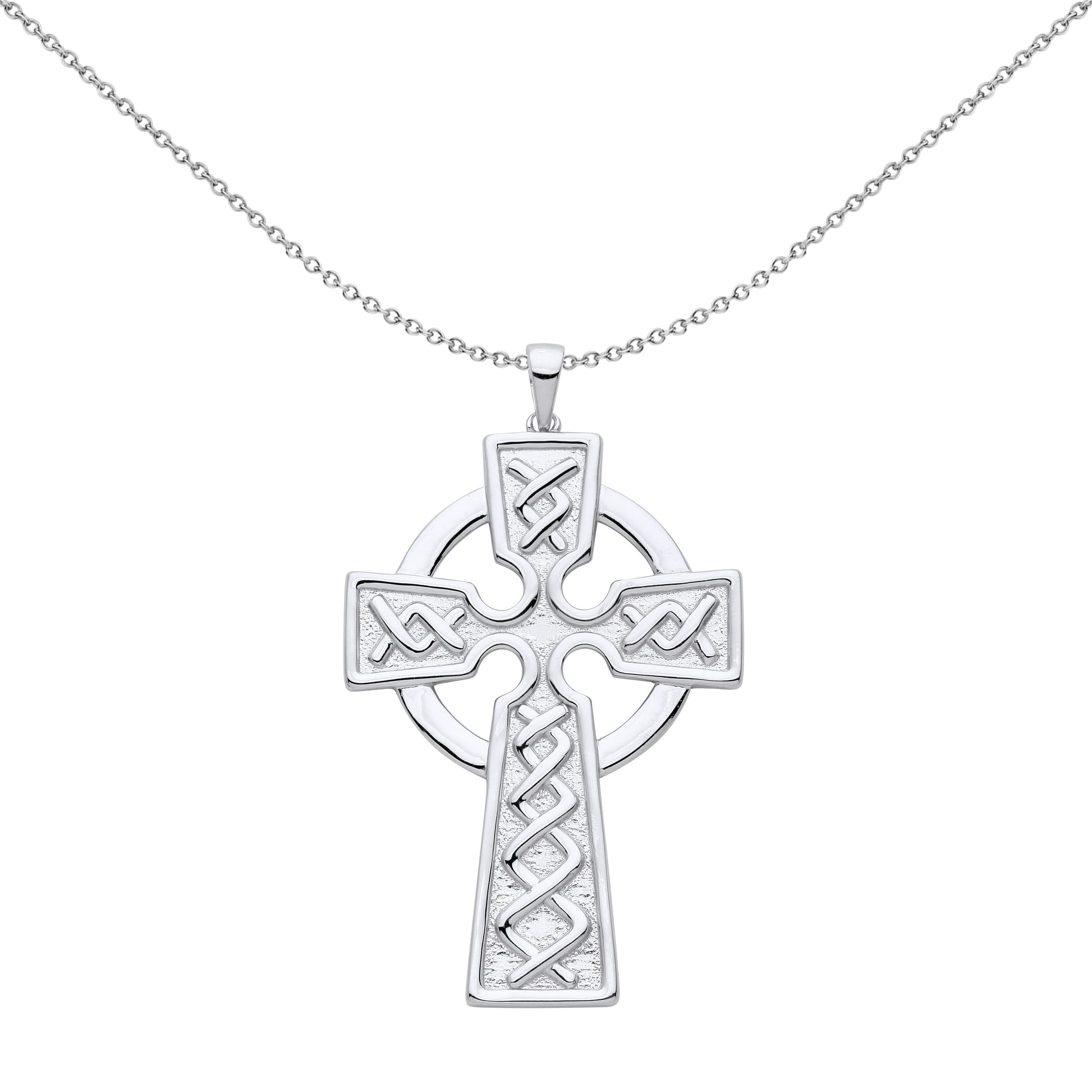 Unisex Silver  Plaited Art Deco Celtic Cross Pendant Necklace - GVX057