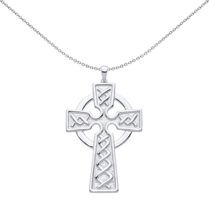 Unisex Silver  Plaited Art Deco Celtic Cross Pendant Necklace - GVX057