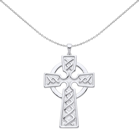 Unisex Silver  Plaited Art Deco Celtic Cross Pendant Necklace - GVX057
