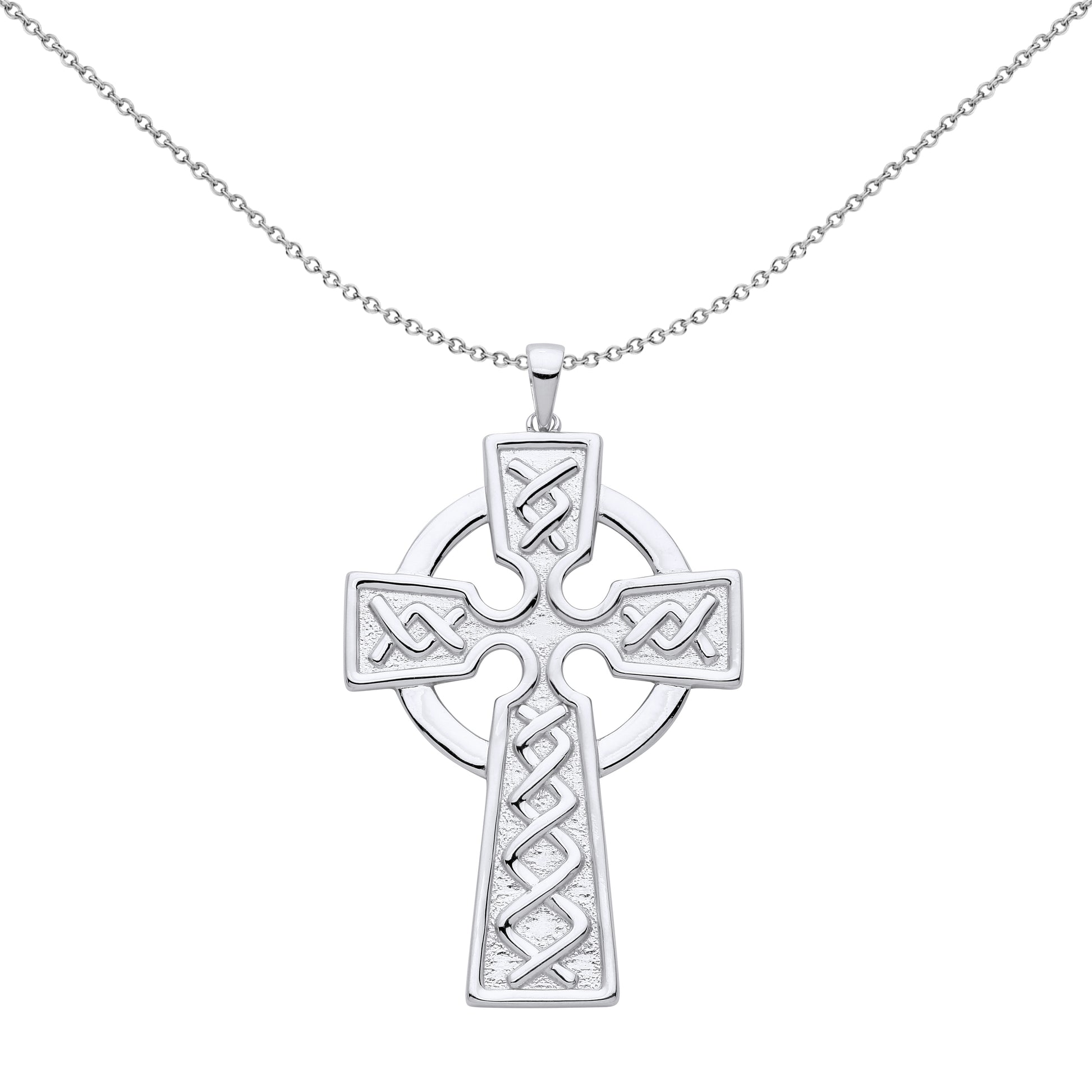 Unisex Silver  Plaited Art Deco Celtic Cross Pendant Necklace 18" - GVX057