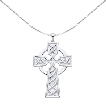 Unisex Silver  Plaited Art Deco Celtic Cross Pendant Necklace 18" - GVX057