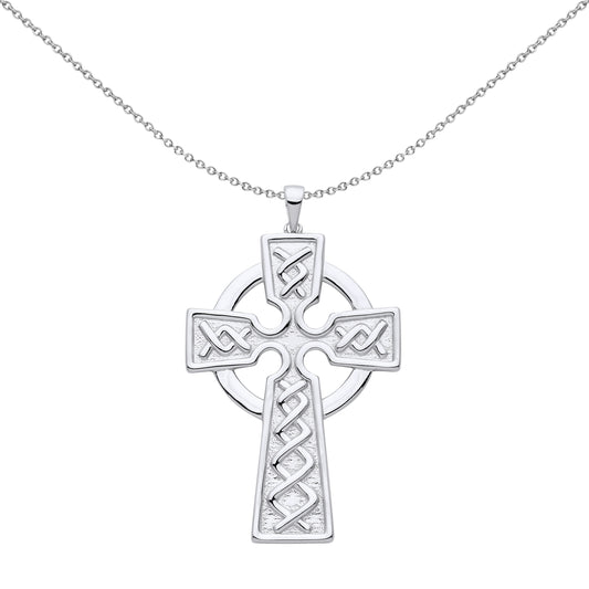 Unisex Silver  Plaited Art Deco Celtic Cross Pendant Necklace 18" - GVX057