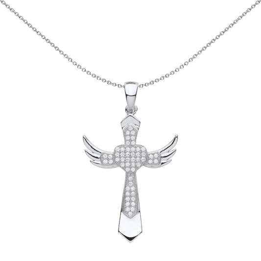 Unisex Silver  Love Heart Angel Wings Cross Pendant Necklace - GVX059