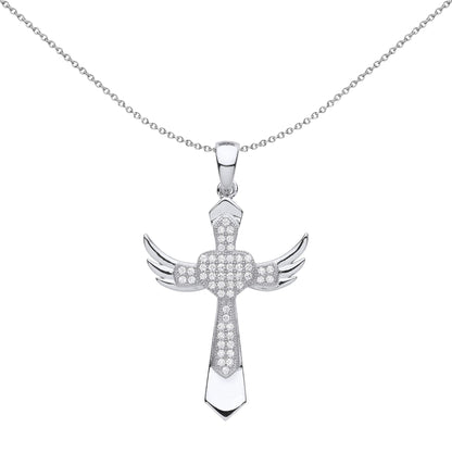 Unisex Silver  CZ Heart Angel Wings Cross Pendant Necklace - GVX059