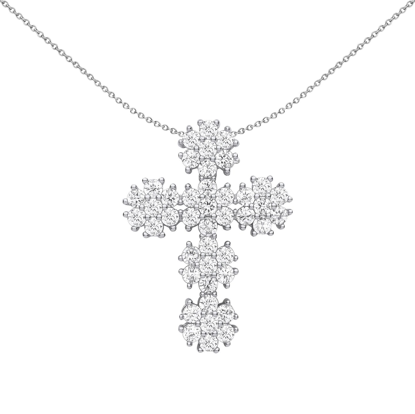 Silver  CZ Fuzzy Dandelion Fireworks Cross Pendant Necklace 18" - GVX060